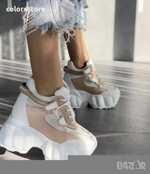 Кецове на платформа - бяло с бежово - PA300, снимка 1