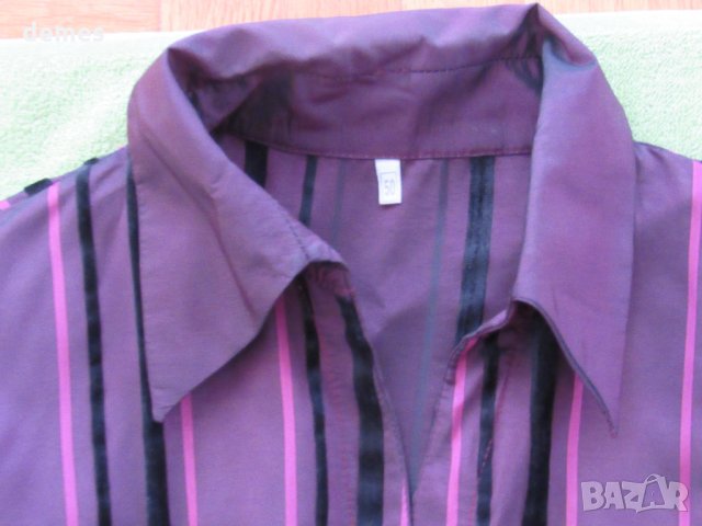  Дамска лилава блуза райе от тафта, размер 50, снимка 6 - Блузи с дълъг ръкав и пуловери - 27970774