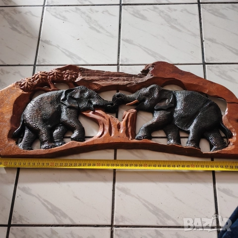 Пано за стена, дърворезба,Слонове. , снимка 6 - Пана - 52650359