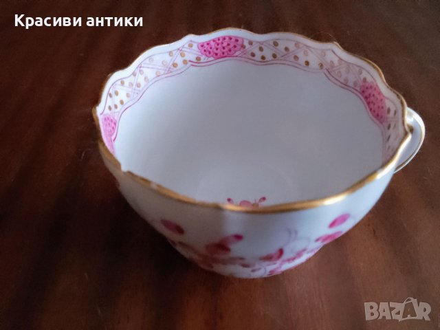 Meissen 1815 - 1860 година Pink Indian Flower Gold колекционерска чаша от порцелан  , снимка 7 - Антикварни и старинни предмети - 43452694