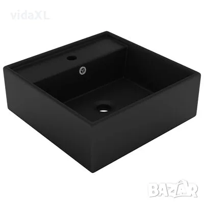 vidaXL Мивка с преливник лукс квадрат черен мат 41x41 см керамика(SKU:146953), снимка 1 - Мивки - 48609677