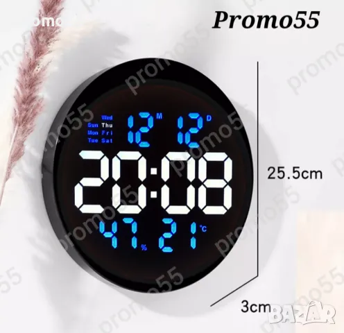 Електронен часовник за стена със светещи  цифри, снимка 2 - Стенни часовници - 49072704