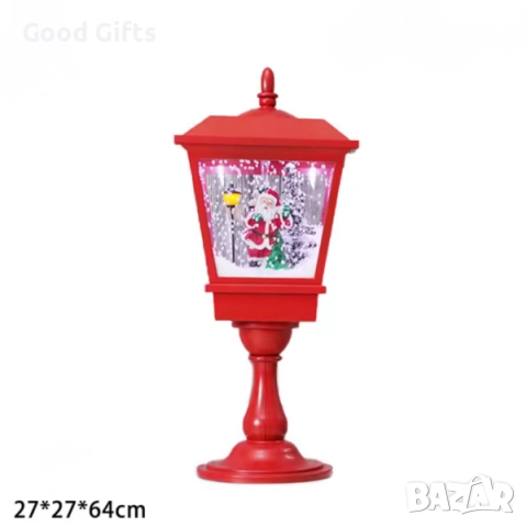 Декоративна коледна лампа с Дядо Коледа, падащ сняг и коледни мелодии – ретро фенер с LED светлина, снимка 3 - Декорация за дома - 52339567