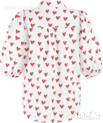 Нова памучна памук риза кукленска елегантна бяла блуза сърца сърце буфан ръкав Sisters point , снимка 3 - Ризи - 49832760