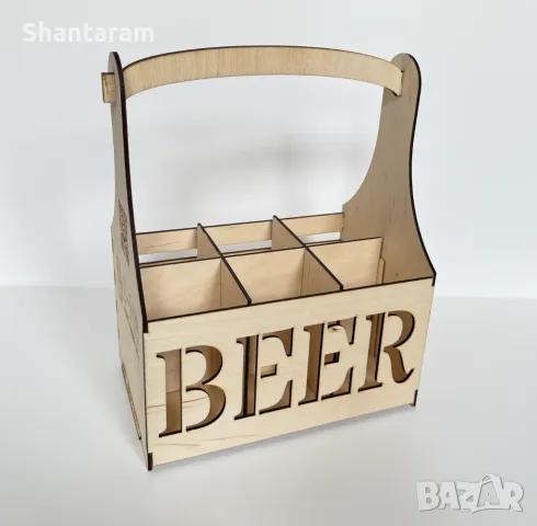 Дървена кошница за бира – 6 бутилки с персонализиран надпис, снимка 2 - Декорация за дома - 50164292