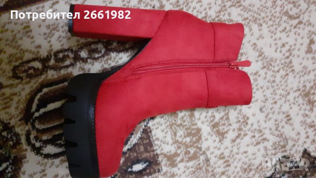 Нови червени велурени боти на висок ток, снимка 4 - Дамски боти - 38448835