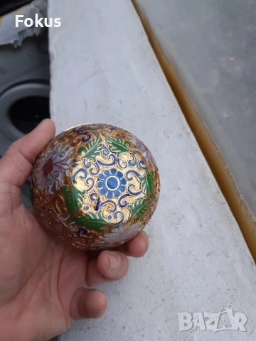 Клоазоне cloisonne клетъчен емайл бронз ваза ябълка, снимка 5 - Антикварни и старинни предмети - 53335642