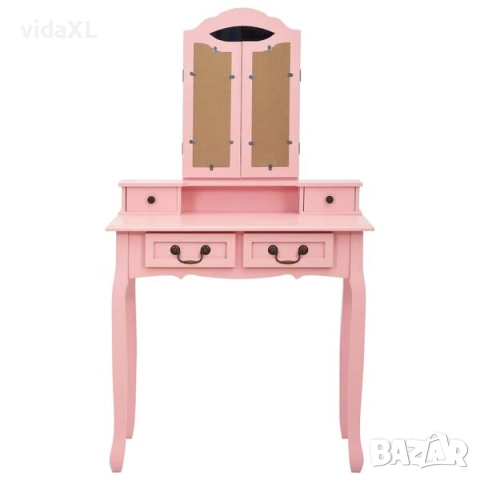 vidaXL Комплект тоалетка с табуретка, розов, 80x69x141 см, пауловния(SKU:289319), снимка 2 - Тоалетки - 52564145