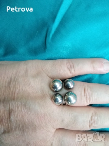 Сребърен пръстен с топчета, снимка 5 - Пръстени - 53134543