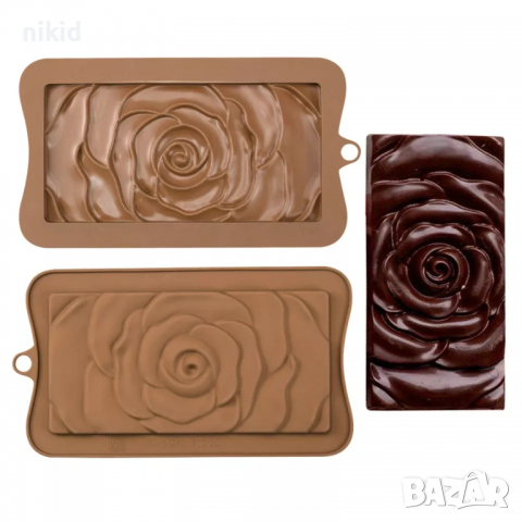 Роза цяла плочка шоколадов блок шоколад силиконов молд форма фондан шоколад гипс, снимка 7 - Форми - 36438776