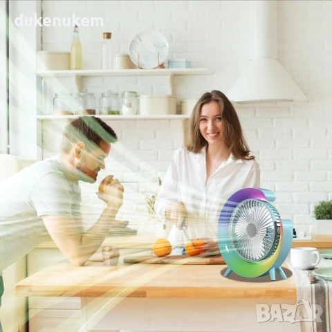 USB настолен вентилатор, 3 скорости, 360° въртене, LED осветление, снимка 7 - Вентилатори - 52063031