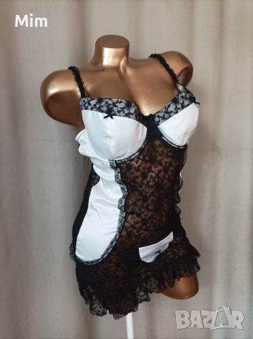 85 D Секси камериерка от черна дантела и бял сатен , снимка 6 - Бельо - 40673779