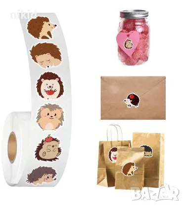 100 бр Таралеж Таралежче самозалепващи лепенки стикери за ръчна изработка за подарък, снимка 2 - Други - 47522451