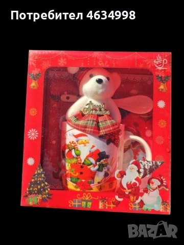 Коледна чаша с лъжичка и плюшено мече.