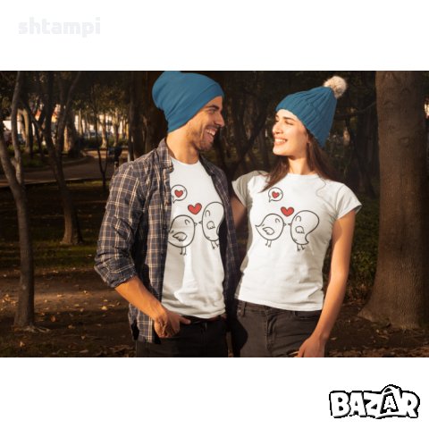 Влюбени птички Комплект тениски за влюбени, снимка 1 - Тениски - 33011996