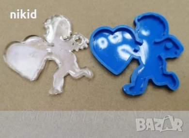 Ангел Купидон със сърце силиконов молд форма калъп фондан смола шоколад гипс ключодържател