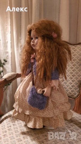 Колекционерска порцеланова кукла, 50см Разкошна Червенокоска-Отлична!, снимка 5 - Колекции - 31660242