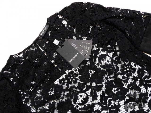 НОВА! Twinset Lace Black Dress Luxury Exclusive Collection Дамска Дантелена Рокля Размер 38, снимка 5 - Рокли - 32885010
