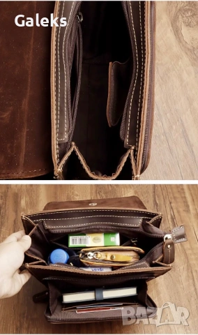 Мъжка луксозна кожена, винтидж чанта /Кафява Crazy Horse* естествена кожа!, снимка 12 - Чанти - 53102550