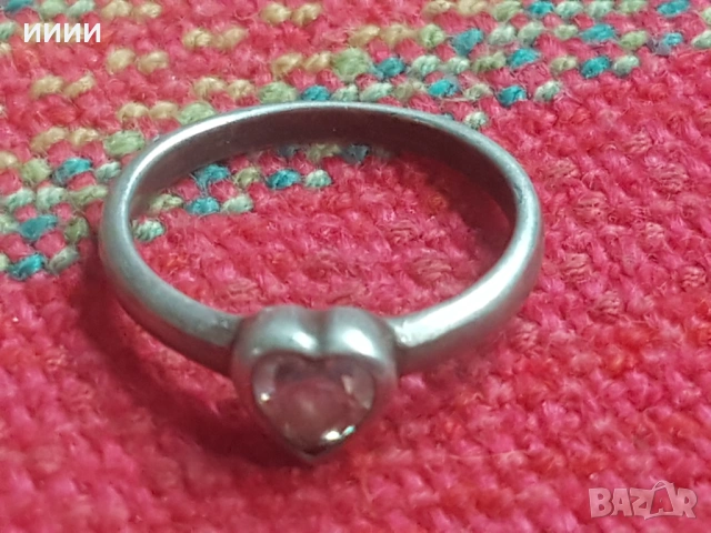 Сребърен пръстен с камък сърце, снимка 3 - Пръстени - 53243831