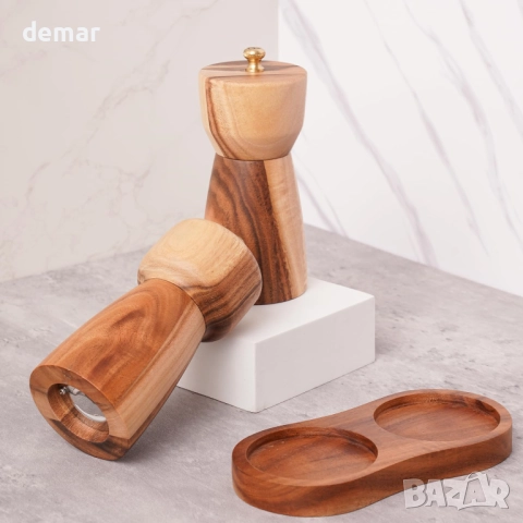 Комплект мелнички за сол и черен пипер с тава, регулируеми керамични, снимка 8 - Аксесоари за кухня - 52733531