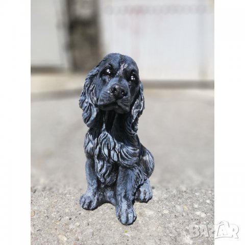Фигура - статуя от бетон на куче Кокер Шпаньол - патирана в черен и бял цвят, снимка 5 - Градински мебели, декорация  - 32447390