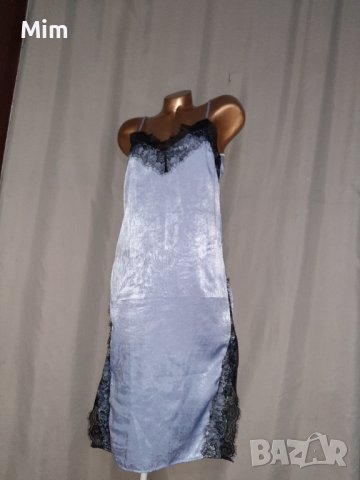 Н&М 40 Сива нощница със сатенен отблясък с черна дантела , снимка 9 - Бельо - 37520166