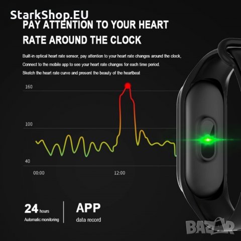 НОВАТА M4 Smart фитнес гривна часовник крачкомер fitness band пулс, снимка 4 - Смарт гривни - 27898876
