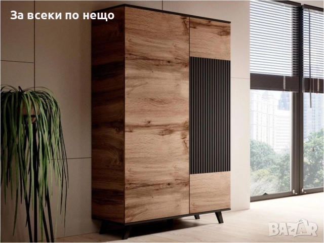 Гардероб RANDOM S-1 двукрил дъб вотан/черно Код P1193, снимка 3 - Гардероби - 51706193