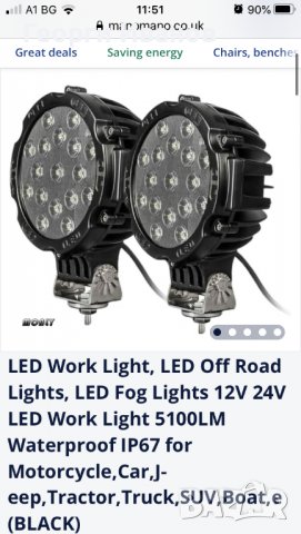 LED работна светлина, LED офроуд светлини, LED фарове за мъгла 12V 24V LED работна светлина 5100LM