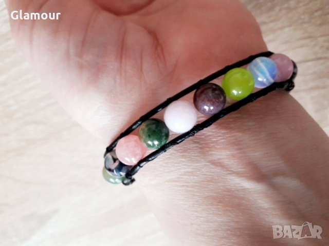 Кожена гривна с естествени камъни., снимка 6 - Гривни - 32410578