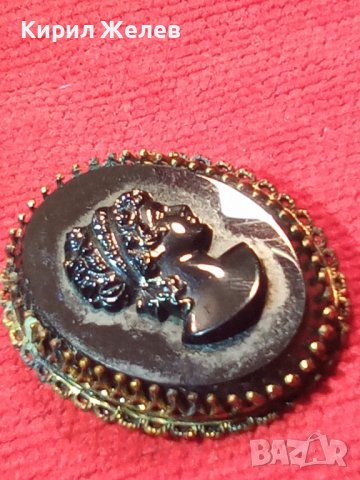 СТАРИННА ВИКТОРИАНСКА БРОНЗОВА КАМЕЯ БРОШКА от ШЛИФОВАН ХЕМАТИТ РЕТРО БИЖУ ЮВЕЛИРЕН УНИКАТ 20666, снимка 2 - Антикварни и старинни предмети - 36061112