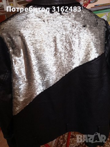 Кожено яке с пайети, снимка 3 - Якета - 37620896
