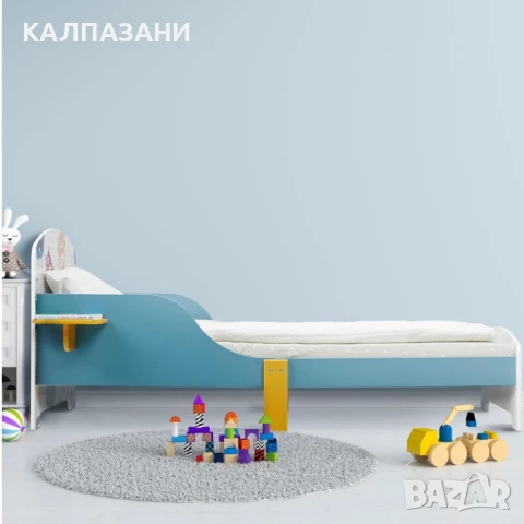 Детско Дървено Легло със Защита от Падане, Ламелна Подматрачна Рамка 140/70 см, Удобна Поставка - MO, снимка 2 - Мебели за детската стая - 41443465