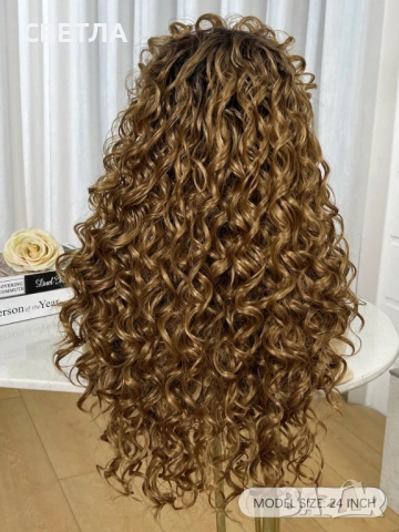 Дълга перука, Светло кафява перука, Къдрава перука, Тъмно руса перука., снимка 3 - Аксесоари за коса - 51944892