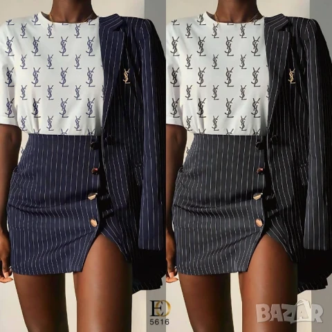 дамски комплекти сако, къса пола с цепка и тениска ysl saint laurent , снимка 2 - Комплекти - 50595997