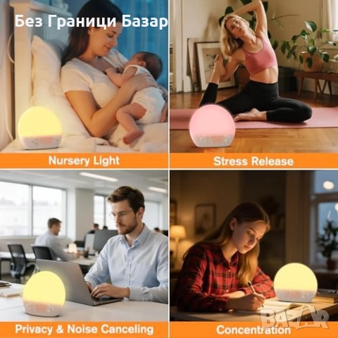 Нов Алармен часовник с изгрев, бял шум и цветна нощна светлина за стая , снимка 9 - Друга електроника - 51584206