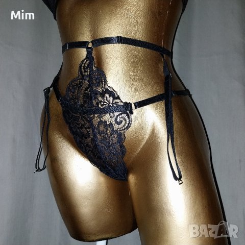 S/XL Черна дантелена полупрашка с чокър, снимка 3 - Бельо - 43651308