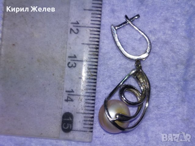 МАРКОВА СРЕБЪРНА ПЕРЛЕНА ОБЕЦА СРЕБРО S 925 с БЯЛА ПОЗЛАТА и ГОЛЯМА ЕСТЕСТВЕНА БЯЛА ПЕРЛА 26464, снимка 13 - Обеци - 43308175