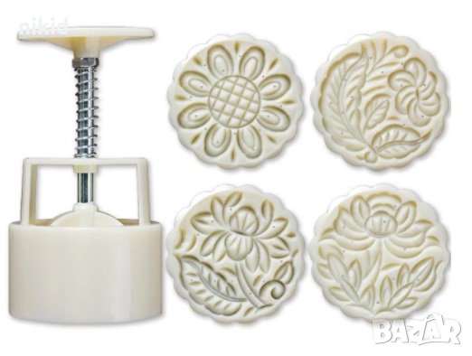 4 големи лунни сладки цветя пластмасови форми с бутало за релефни сладки тесто фондан, снимка 2 - Форми - 33217026
