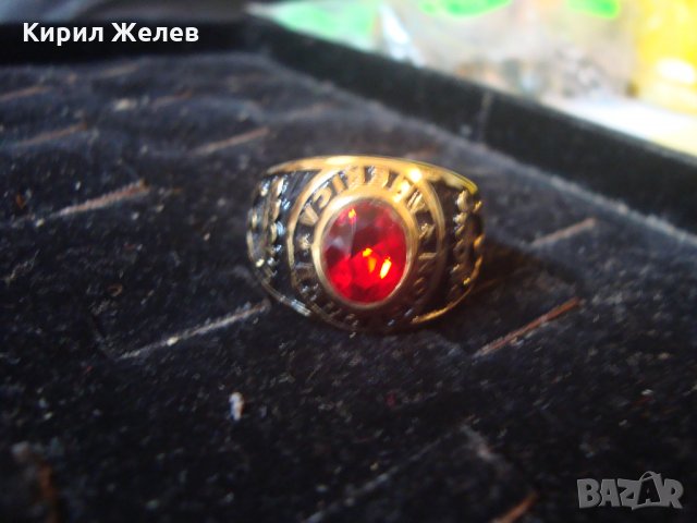 АМЕРИКАНСКИ КОЛЕЖАНСКИ РЯДЪК ПОЗЛАТЕН ПРЪСТЕН от БЛАГОРОДНА СТОМАНА с ФАСЕТИРАН РУБИН 17127, снимка 15 - Пръстени - 33050249