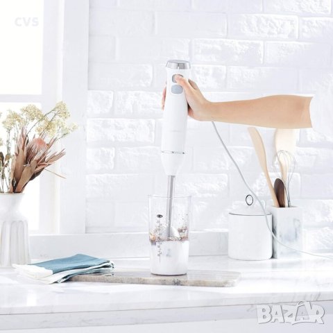 Ръчен блендер Amazon Basics MJ-BH6001W, Мерителна чаша, Променлива скорост, 600 W, снимка 4 - Чопъри и пасатори - 43725173