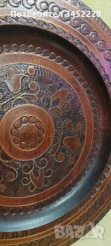 дърворезба пано инкрустирано с месинг 30см за ценители отлично, снимка 4 - Пана - 52829384