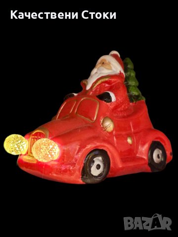 🎅 Коледна декорация Дядо Коледа с червена кола и светещи фарове, снимка 2 - Декорация за дома - 42975078