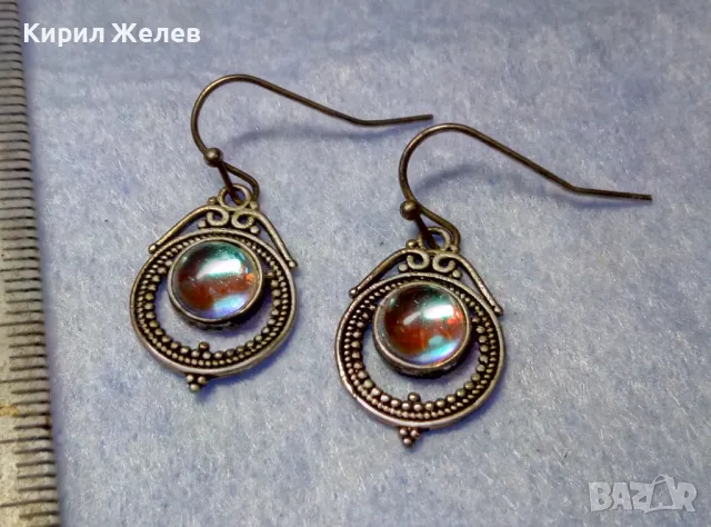 КЛАСИЧЕСКИ РЕТРО АРТ ДЕБЕЛО ПОСРЕБРЕНИ МЕДНИ ОБЕЦИ с ЦВЕТНО ВЕНЕЦИАНСКО СТЪКЛО и ПЕЧАТ S925 49956, снимка 7 - Обеци - 50136084