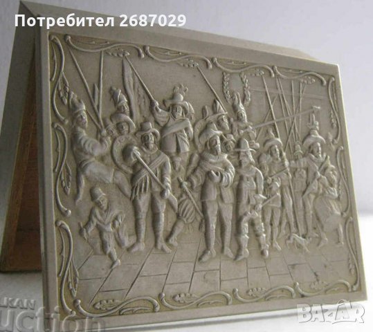 Нощна стража кутия, пано, Рембранд и метална кутия с червена подплата, снимка 1