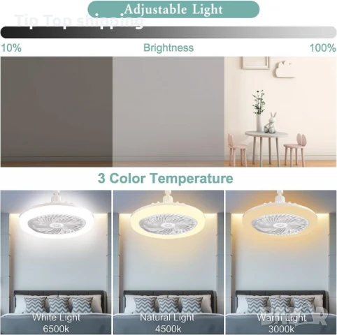 Модерен LED таванен вентилатор с осветление, снимка 5 - Лед осветление - 49508446