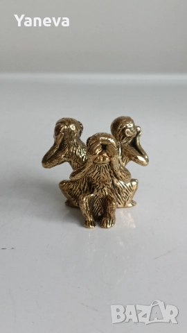 "Трите мъдри маймуни"( 4 см ), бронзова миниатюра и касичка маймунка( 12 см). , снимка 2 - Статуетки - 52978347