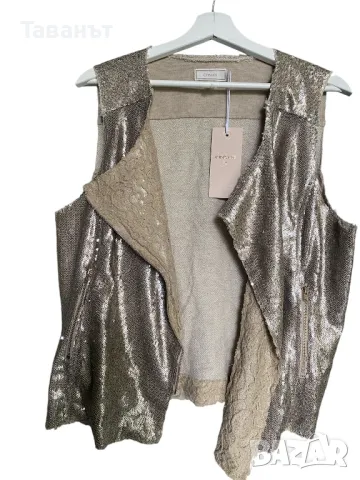 Ефектен елек с дантела и пайети Cream, снимка 4 - Елеци - 47658013