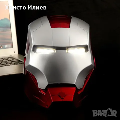 Marvel Маска Електронен шлем Iron Man светещи очи Железния човек Марвел сребърно с червено, снимка 2 - Друга електроника - 49128311